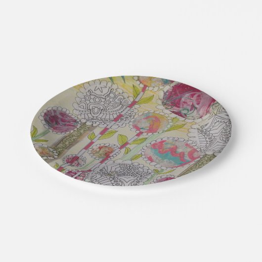 Whimsistische Blume Pappteller (Schrägansicht)