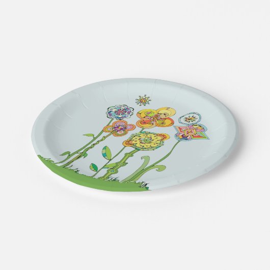 Whimsistische Blume Pappteller (Schrägansicht)