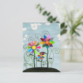 Whimsistische Blume Postkarte (Stehend Vorderseite)