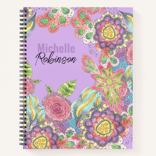 Whimsistische Bohemische Blume auf Lila Notizblock (Vorderseite)