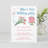 Whimsistische Geburtstagsparty Girlie Niedlich Cus Einladung (Stehend Vorderseite)