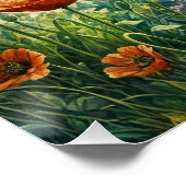 Whimsistische Hütte mit Mohn-Blume Poster (Ecke)