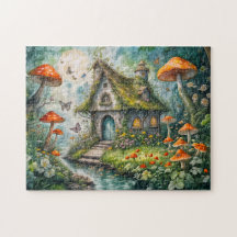 Whimsistische Hütte von Stream mit Riesenrot-Mushr