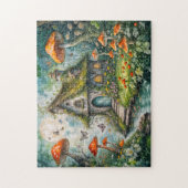 Whimsistische Hütte von Stream mit Riesenrot-Mushr Puzzle (Vertikal)
