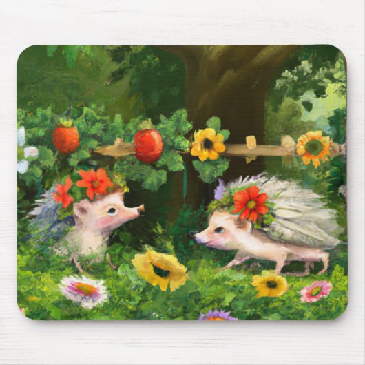 Whimsistische Igel in einem englischen Garten Mousepad (Vorne)