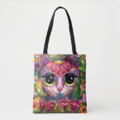 Whimsistische Impressionistische Big Mit Augen Cat Tasche (Vorderseite)