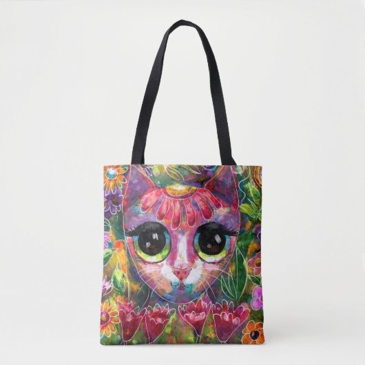 Whimsistische Impressionistische Big Mit Augen Cat Tasche (Vorderseite)