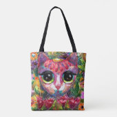 Whimsistische Impressionistische Big Mit Augen Cat Tasche (Rückseite)