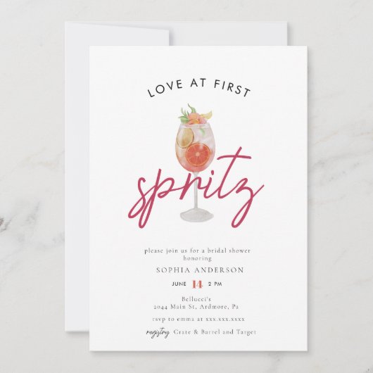 Whimsistische Liebe im ersten Spritz-Brautparty Einladung (Vorderseite)