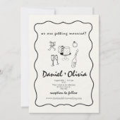 Whimsistische Liebe: Schwarz-Weiß-Illustrative Doo Einladung (Vorderseite)