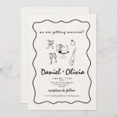 Whimsistische Liebe: Schwarz-Weiß-Illustrative Doo Einladung (Vorne/Hinten)