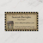 Whimsistische primitive Saltbox House Business Car Visitenkarte (Rückseite)