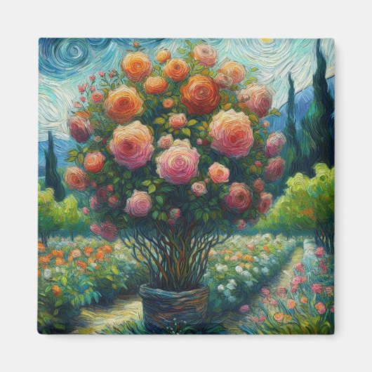 Whimsistische Rose Topiary Impressionistisches Gem Magnet (Vorne)