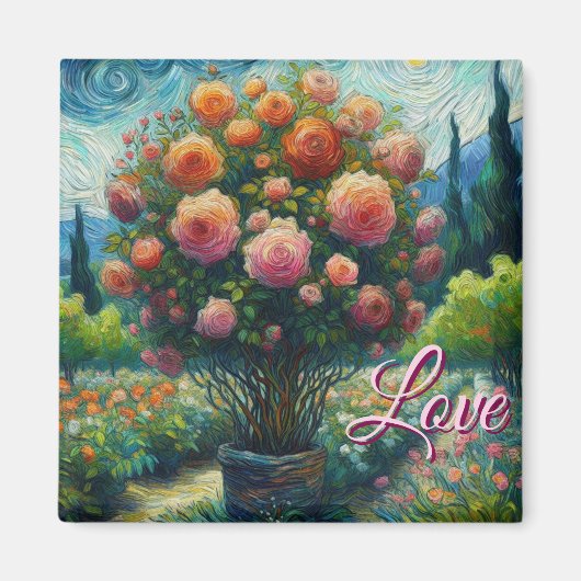 Whimsistische Rose Topiary Impressionistisches Gem Magnet (Vorne)