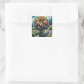 Whimsistische Rose Topiary Impressionistisches Gem Quadratischer Aufkleber (Tasche)