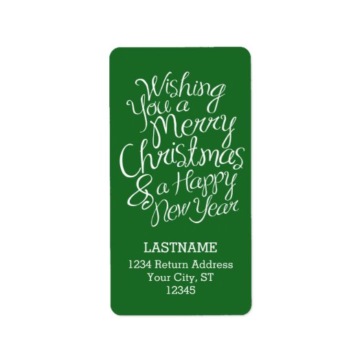 Whimsistische Typografie für Weihnachten und Neuja Adressaufkleber (Vorne)