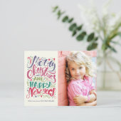 Whimsistische Typografie Holiday Foto Postkarte (Stehend Vorderseite)