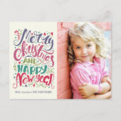 Whimsistische Typografie Holiday Foto Postkarte (Vorderseite)