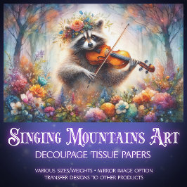 Whimsistische Violinist Raccoon Wildblumen Dekoupa Seidenpapier