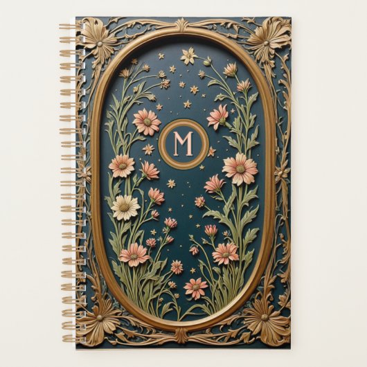 Whimsistische Wildblume Abend Art Nouveau Monogram Planer (Vorderseite)