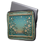 Whimsistische Wildblume Abend Jugendstil Aquamarin Laptopschutzhülle (Vorderseite Links)