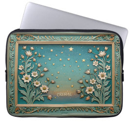 Whimsistische Wildblume Abend Jugendstil Aquamarin Laptopschutzhülle