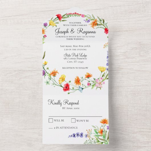 Whimsistische Wildblume All In One Einladung (Innen Boden)