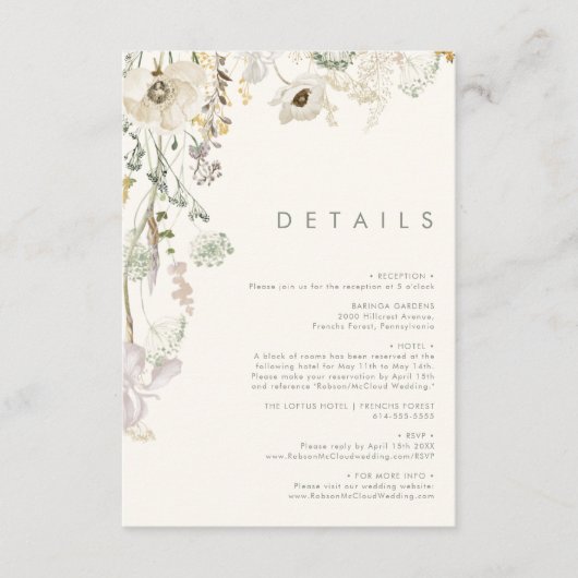 Whimsistische Wildblume | Angaben zu Elfenbein Begleitkarte (Vorderseite)