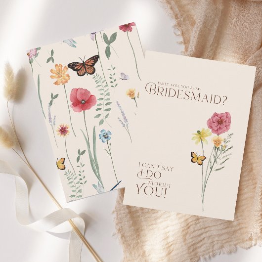 Whimsistische Wildblume Butterfly Bridesmaid Vorsc Einladung
