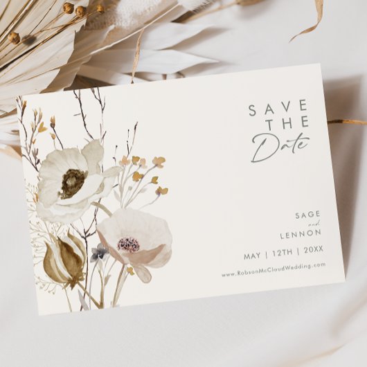 Whimsistische Wildblume | Elfenbein Horizontal Save The Date