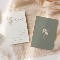Whimsistische Wildblume | Elfenbein-Menü-RSVP-Kart