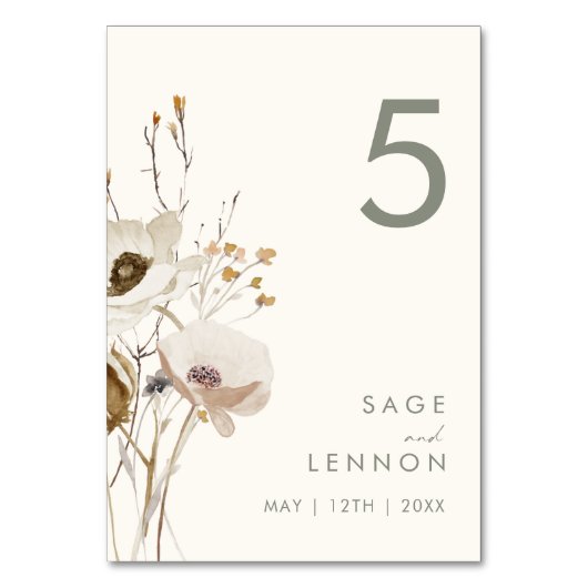 Whimsistische Wildblume | Elfenbeinküste Tischnumm Tischnummer (Vorderseite)
