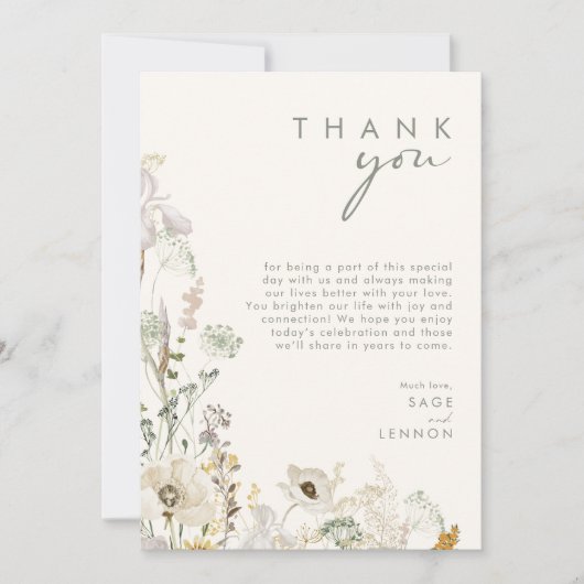 Whimsistische Wildblume | Ivory Empfang Danke (Vorderseite)
