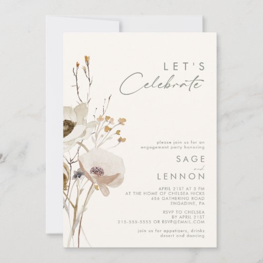 Whimsistische Wildblume | Ivory Let's Celebrate Einladung (Vorderseite)