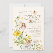 Whimsistische Wildblume Magische Fairy Erster Gebu Einladung (Vorderseite)