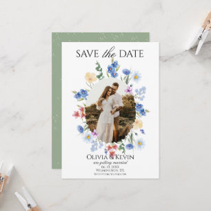 Whimsistische Wildblume Oval Foto Save the Date Einladung