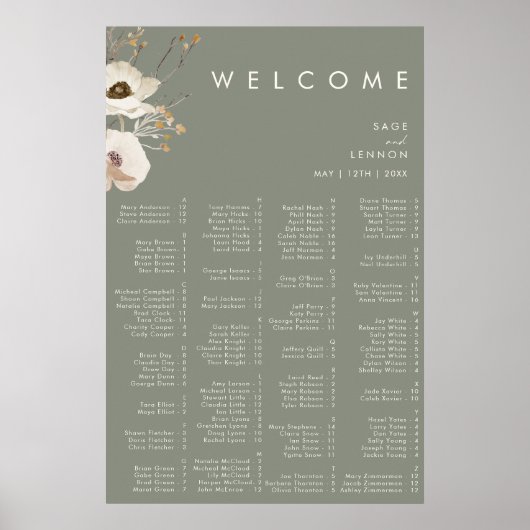 Whimsistische Wildblume | Platz Alphabetische Sitz Poster (Vorne)