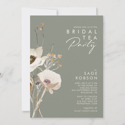 Whimsistische Wildblume | Sage Green Bridal Tee Pa Einladung (Vorderseite)