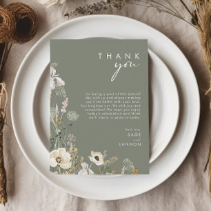 Whimsistische Wildblume   Sage Green Danke Card Postkarte