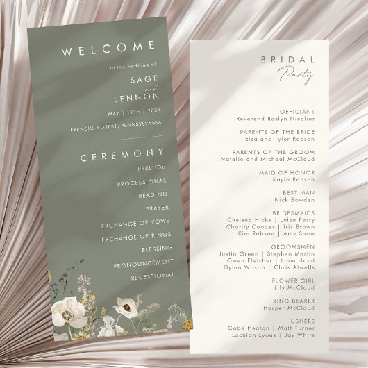 Whimsistische Wildblume | Sage Green Wedding Progr Programm