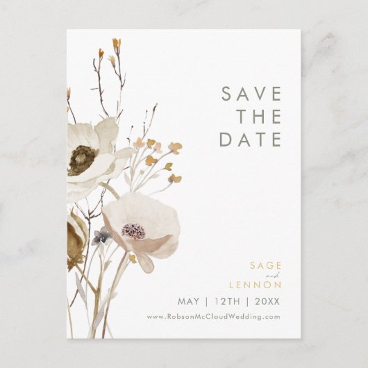 Whimsistische Wildblume Save the Date Postkarte (Vorderseite)