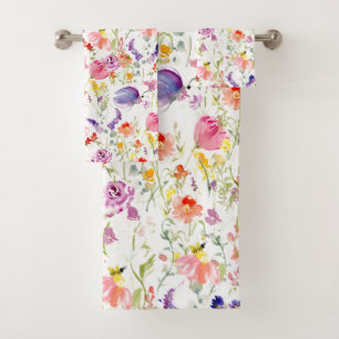 Whimsistische Wildblumen   Wasserfarbe Badhandtuch Set