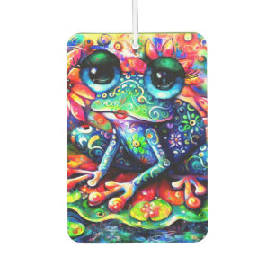 Whimsistischer Impressionist Floral Frog Green Blu Autolufterfrischer