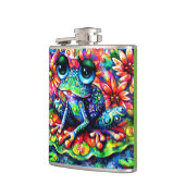Whimsistischer Impressionist Floral Frog Green Blu Flachmann (Links)