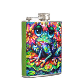 Whimsistischer Impressionist Floral Frog Green Blu Flachmann (Rechts)