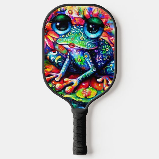 Whimsistischer Impressionist Floral Frog Green Blu Pickleball Schläger (Vorderseite)