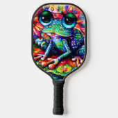 Whimsistischer Impressionist Floral Frog Green Blu Pickleball Schläger (Rückseite)