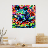 Whimsistischer Impressionist Floral Frog Green Blu Poster (Küche)