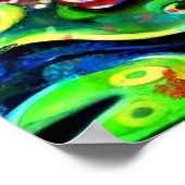 Whimsistischer Impressionist Floral Frog Green Blu Poster (Ecke)