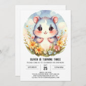 Whimsistisches bearbeitbares Hamster zum Geburtsta Einladung (Vorne/Hinten)